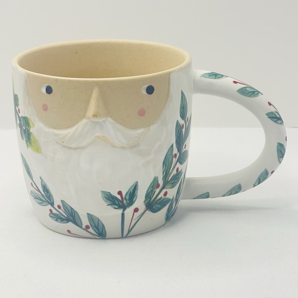 Anthropologie Fotini Tikkou Mr Claus Santa Holly Christmas Mug Coffee Cup Whimsy